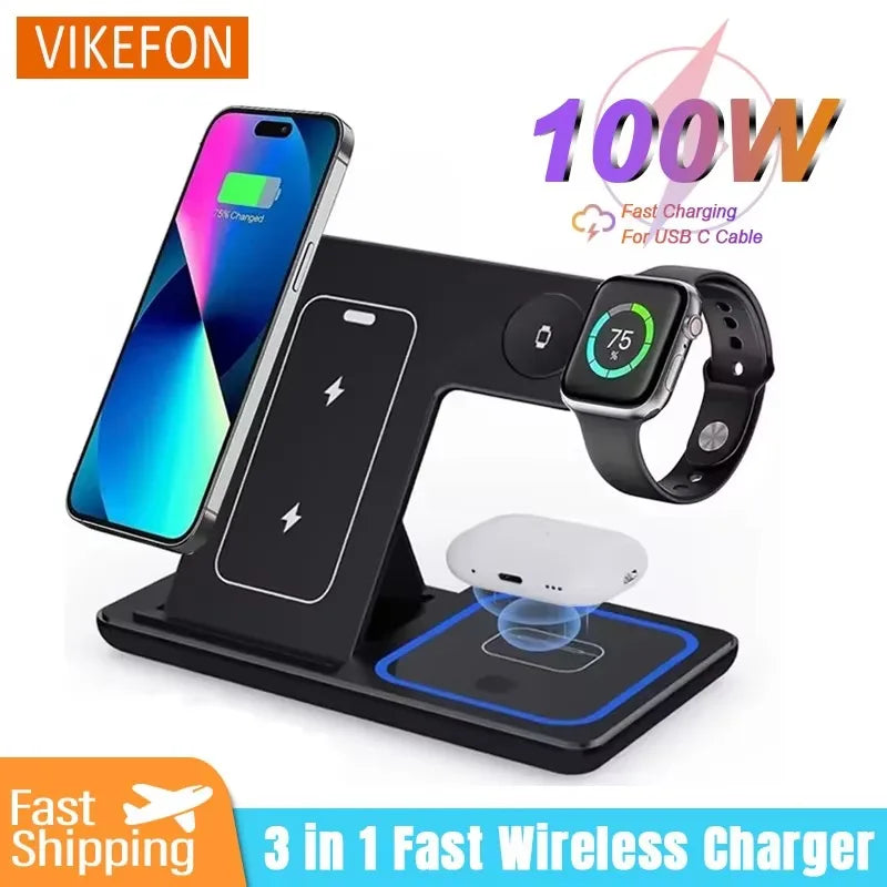100W 3 in 1 Wireless Charger Holder