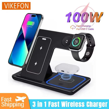 100W 3 in 1 Wireless Charger Holder